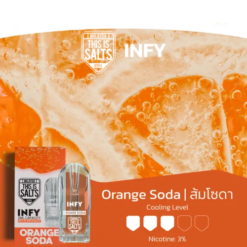 Orange Soda: กลิ่นส้มโซดา ความเปรี้ยวของส้มผสมกับความซ่าของโซดา ทำให้เกิดความรู้สึกเย็นสดชื่นเมื่อสูบ.