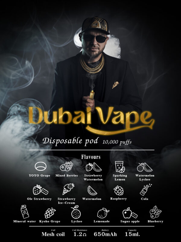 Dubai Vape 10000 Puffs พอตใช้แล้วทิ้ง สุดหรู เป็นบุหรี่ไฟฟ้าแบบใช้แล้วทิ้งการกลับมาครั้งยิ่งใหญ่ของ Dubai Vape (ดูไบ) 