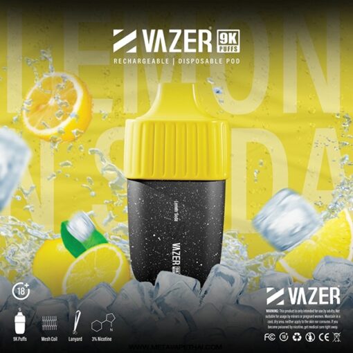 VAZER 9000 PUFF Lemon Soda: กลิ่นเลม่อนโซดา หวาน อมเปรี้ยว แบบซ่าๆ เป็นกลิ่นที่เข้ากันอย่างลงตัวที่สุด