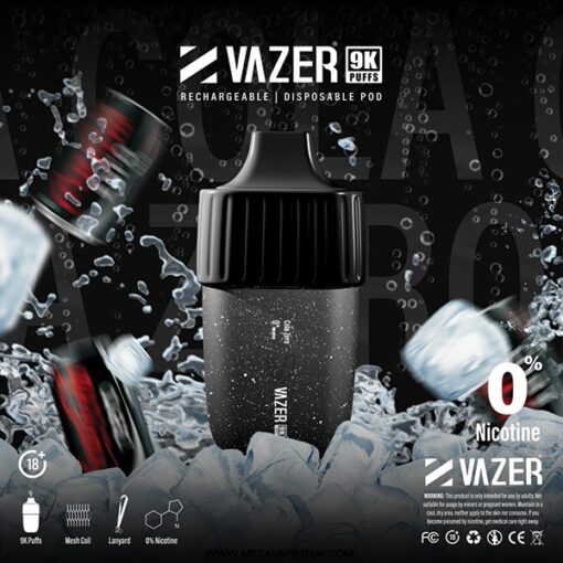 VAZER 9000 PUFF Cola Zero กลิ่นโค๊กซีโร่ เครื่องดื่มสุดฮิตที่ครองใจทุกวัยต้องยกให้ กลิ่นโคล่า หวาน เย็นซ่าๆ สดชื่น