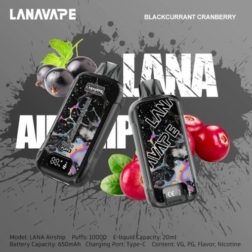 LANA Airship 10000 Puffs กลิ่น Blackcurrant Cranberry (แบล็คเคอแรนท์แครนเบอร์รี่): กลิ่นแบล็คเคอแรนท์ผสมแครนเบอร์รี่ 
