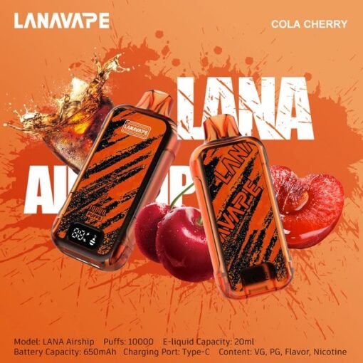 LANA Airship 10000 Puffs กลิ่น Cola Cherry (โคล่าเชอร์รี่): กลิ่นโคล่าผสมเชอร์รี่ที่อร่อย เปรี้ยวอมหวาน