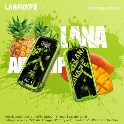 LANA Airship 10000 Puffs กลิ่น Tropical Fruits (ผลไม้รวม): กลิ่นผลไม้รวม หวานอมเปรี้ยว ครบทุกรสชาติของสายผลไม้