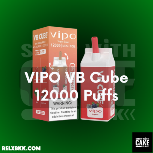 VIPO VB Cube 12000 Puffs ราคาส่ง พอตใช้แล้วทิ้งจากแบรนด์ Vipo รุ่นใหม่ มี4 กลิ่นใน1เครื่อง สูบได้ 12000 คำ ขายพอต Vipo 12K ราคาถูก ส่งด่วน แมส แกร็บ ไลน์แมน - Relx BKK