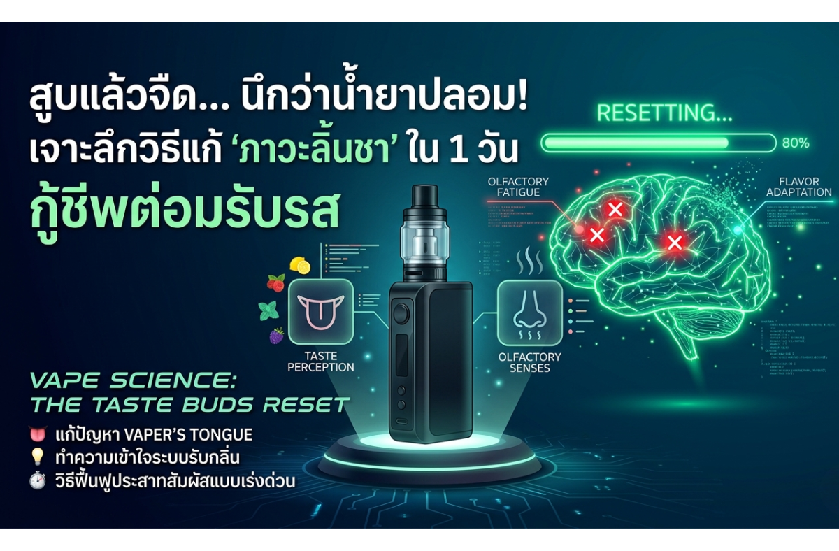 หมดปัญหาเซนเซอร์รับรสพัง! พร้อมแชร์ วิธีแก้บุหรี่ไฟฟ้าสูบแล้วจืด ที่จะช่วยกู้รสชาติน้ำยาขวดโปรดของคุณให้กลับมาหอมหวานชัดเจนอีกครั้ง